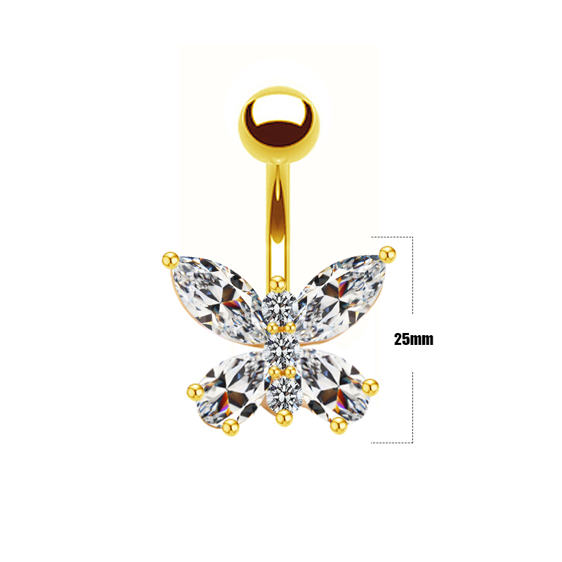 Shiny Peacock Butterfly Bow Knot Stainless Steel Copper Plating Inlay Crystal Rhinestones Zircon White Gold Plated Gold Plated Belly Ring display picture 7