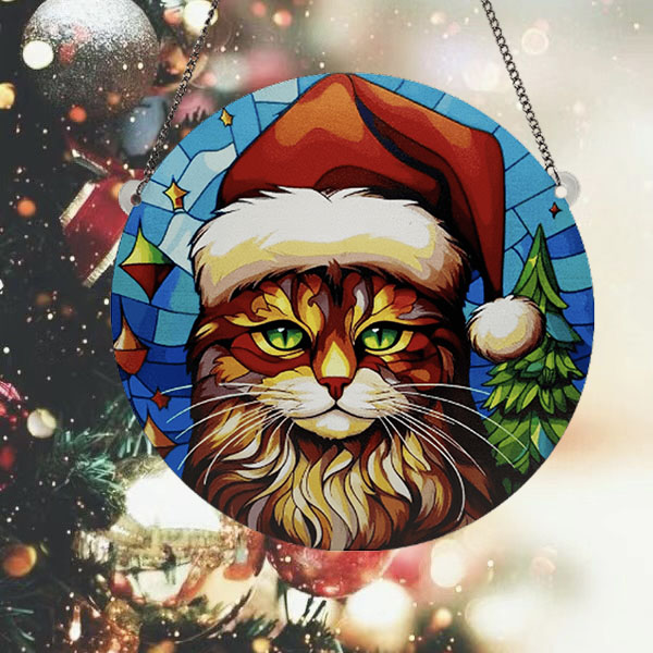Christmas Cartoon Style Cute Christmas Hat Cat Arylic Indoor Outdoor Festival Hanging Ornaments Decorative Props display picture 2