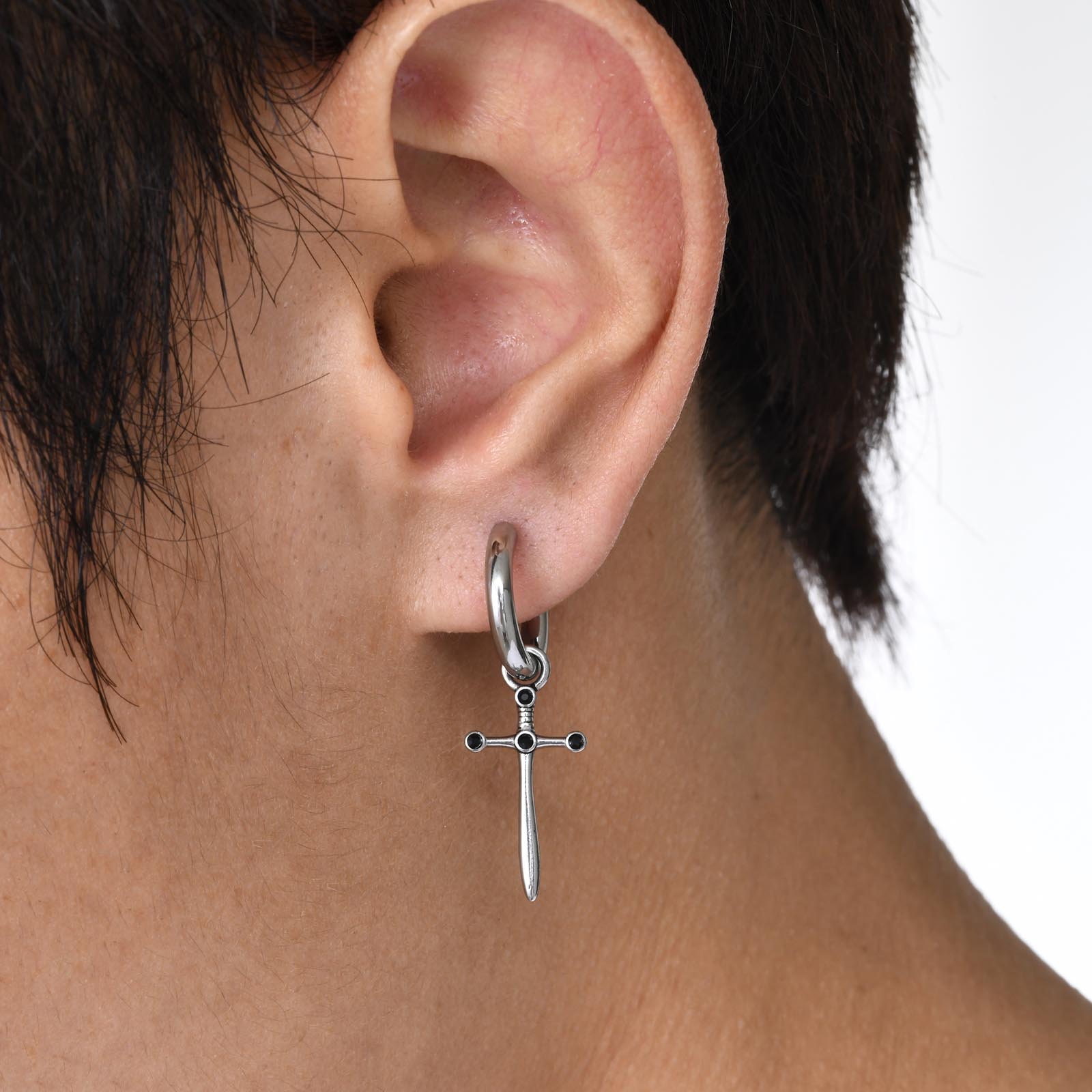 1 Piece Vintage Style Simple Style Cross Inlay Stainless Steel Zircon Drop Earrings display picture 4
