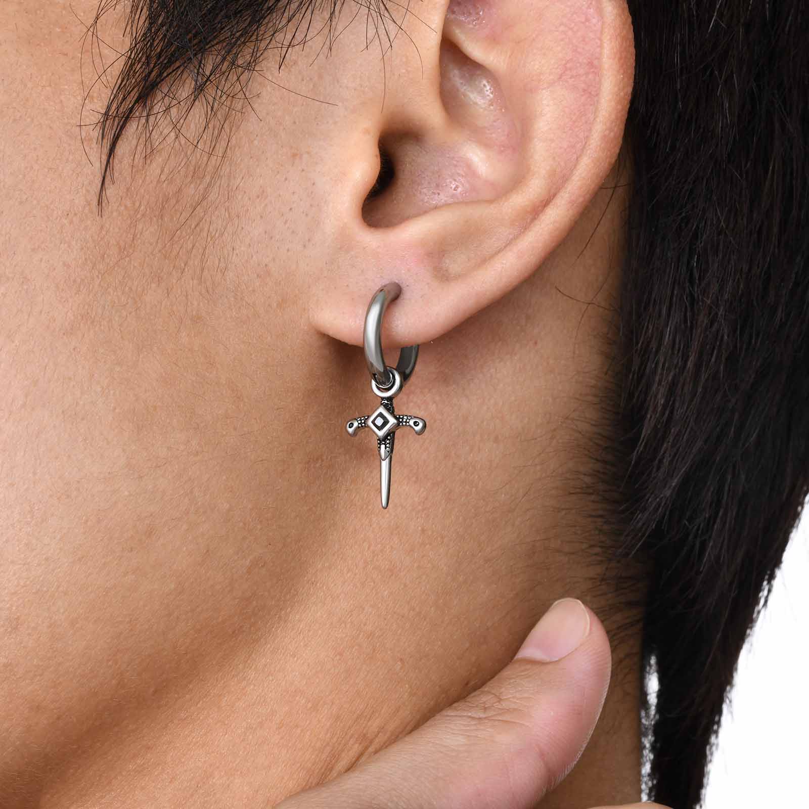 1 Piece Vintage Style Simple Style Cross Inlay Stainless Steel Zircon Drop Earrings display picture 7