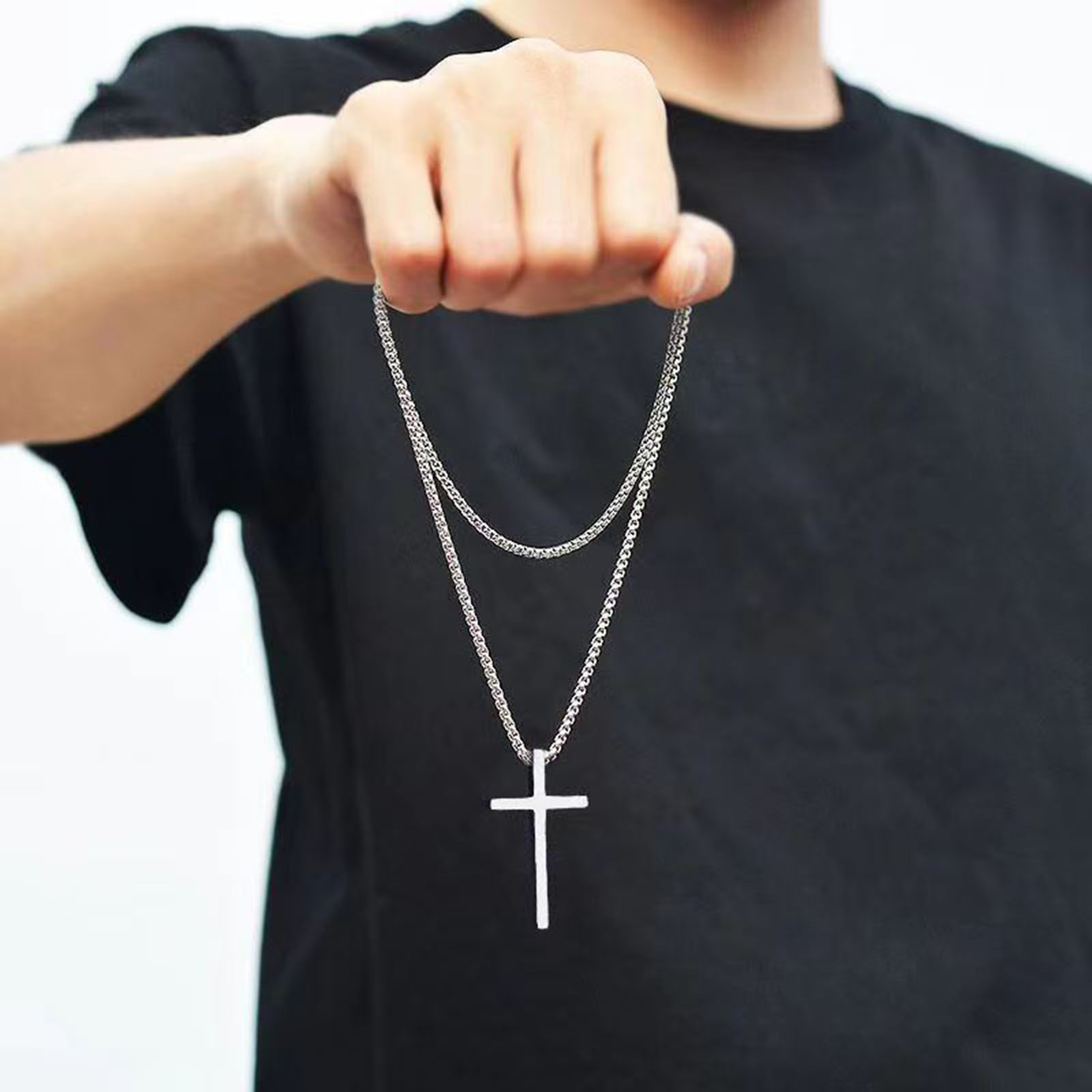 Fashion Simple Style Cross 201 Stainless Steel Alloy Polishing Men's Pendant Necklace display picture 5