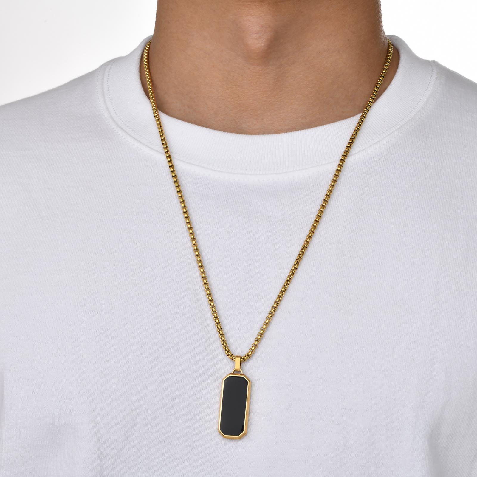 Simple Style Rectangle 304 Stainless Steel Epoxy Plating 18K Gold Plated Men's Pendant Necklace display picture 2