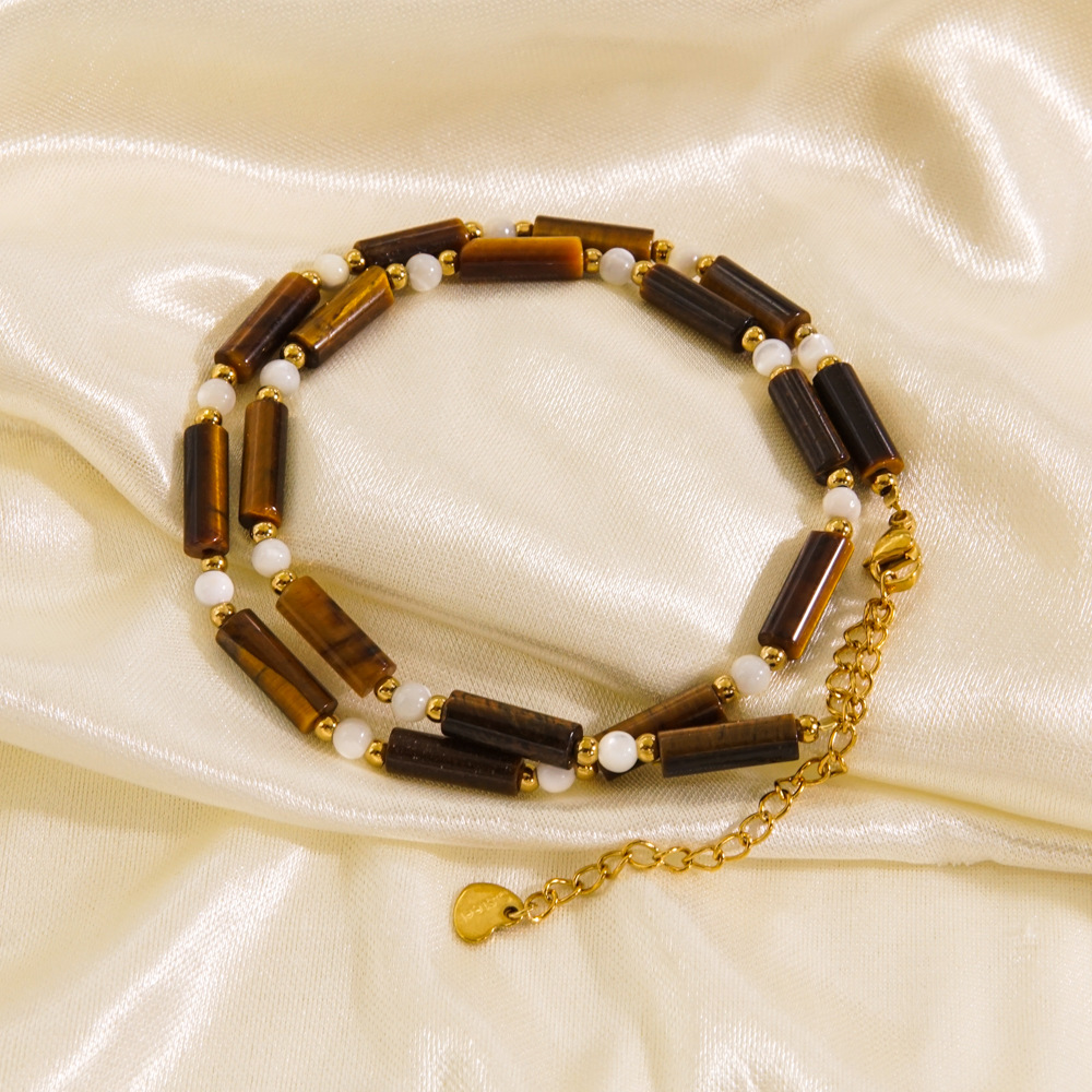 Casual Vintage Style Geometric 304 Stainless Steel Tiger Eye 18K Gold Plated Necklace In Bulk display picture 1