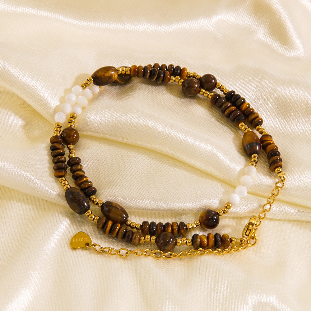 Casual Vintage Style Geometric 304 Stainless Steel Tiger Eye 18K Gold Plated Necklace In Bulk display picture 4