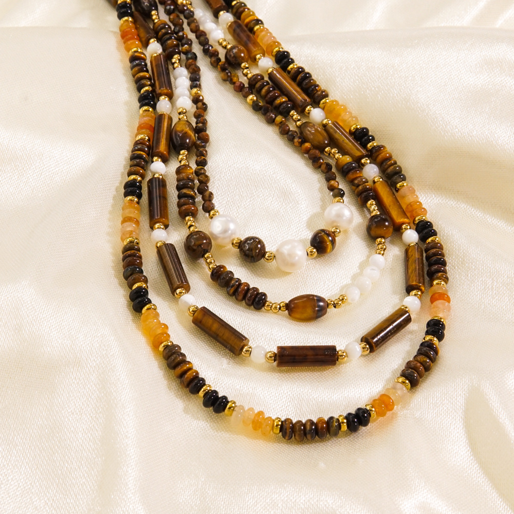 Casual Vintage Style Geometric 304 Stainless Steel Tiger Eye 18K Gold Plated Necklace In Bulk display picture 6