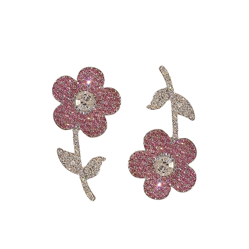 1 Paire Style Vintage Sucré Fleur Placage Incruster Alliage De Cuivre Strass Plaqué Or Boucles D'oreilles display picture 7