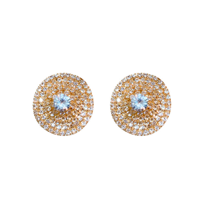 1 Pair Simple Style Round Plating Inlay Alloy Rhinestones Gold Plated Ear Studs display picture 1