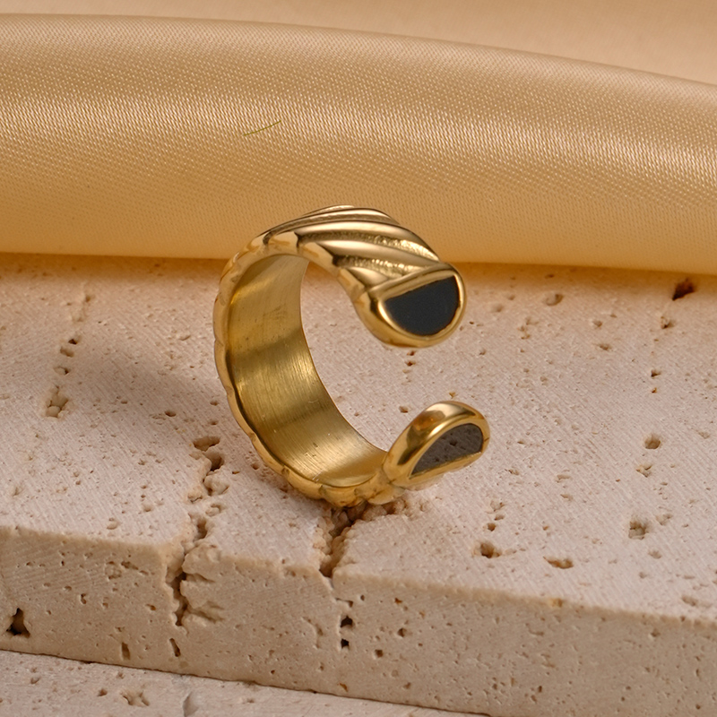 304 Stainless Steel 14K Gold Plated Retro Simple Style Enamel Plating Irregular Shell Open Rings display picture 2