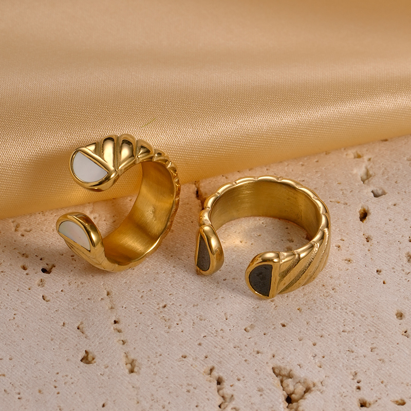 304 Stainless Steel 14K Gold Plated Retro Simple Style Enamel Plating Irregular Shell Open Rings display picture 3