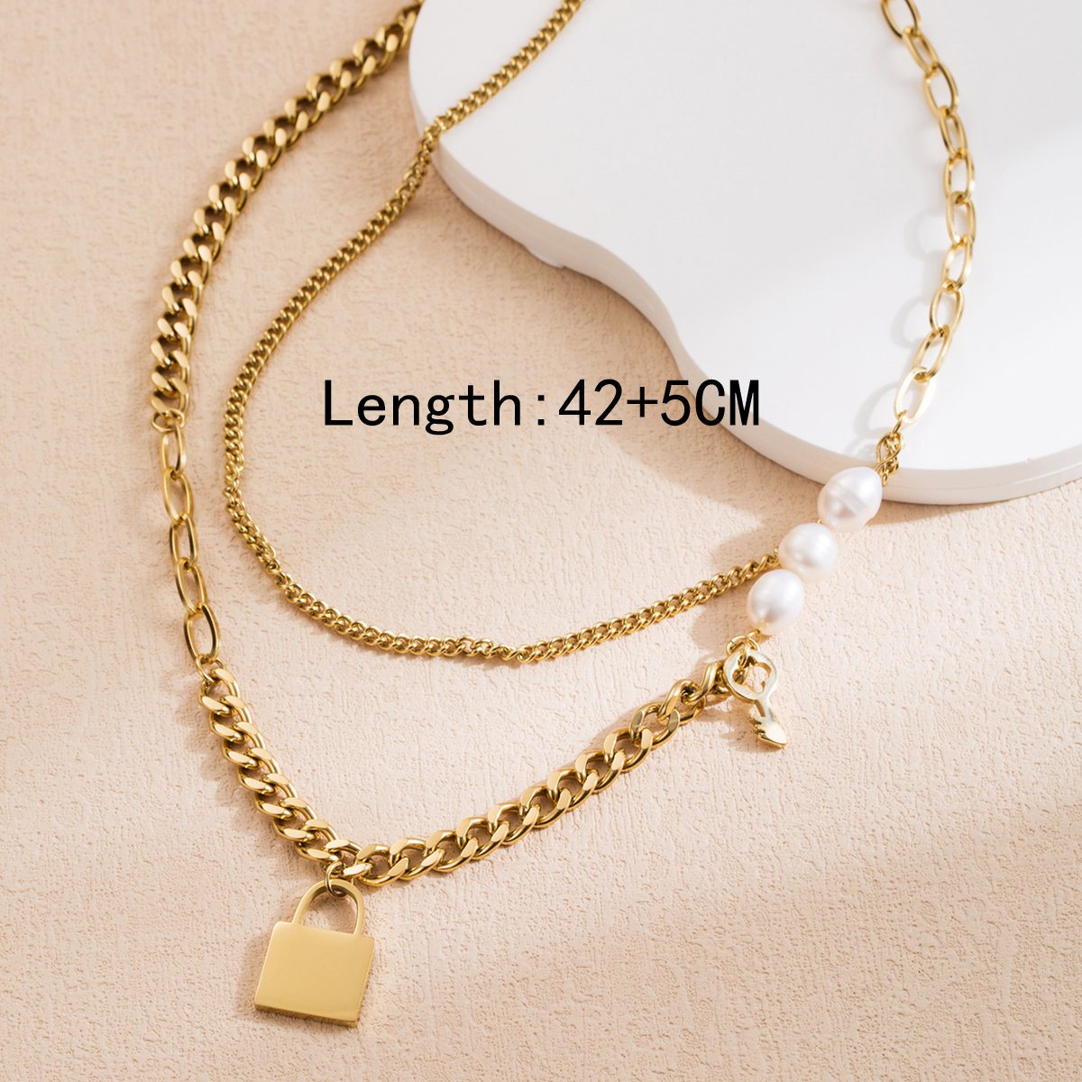 304 Stainless Steel 14K Gold Plated Retro Simple Style Polishing Plating Lock Double Layer Necklaces display picture 1
