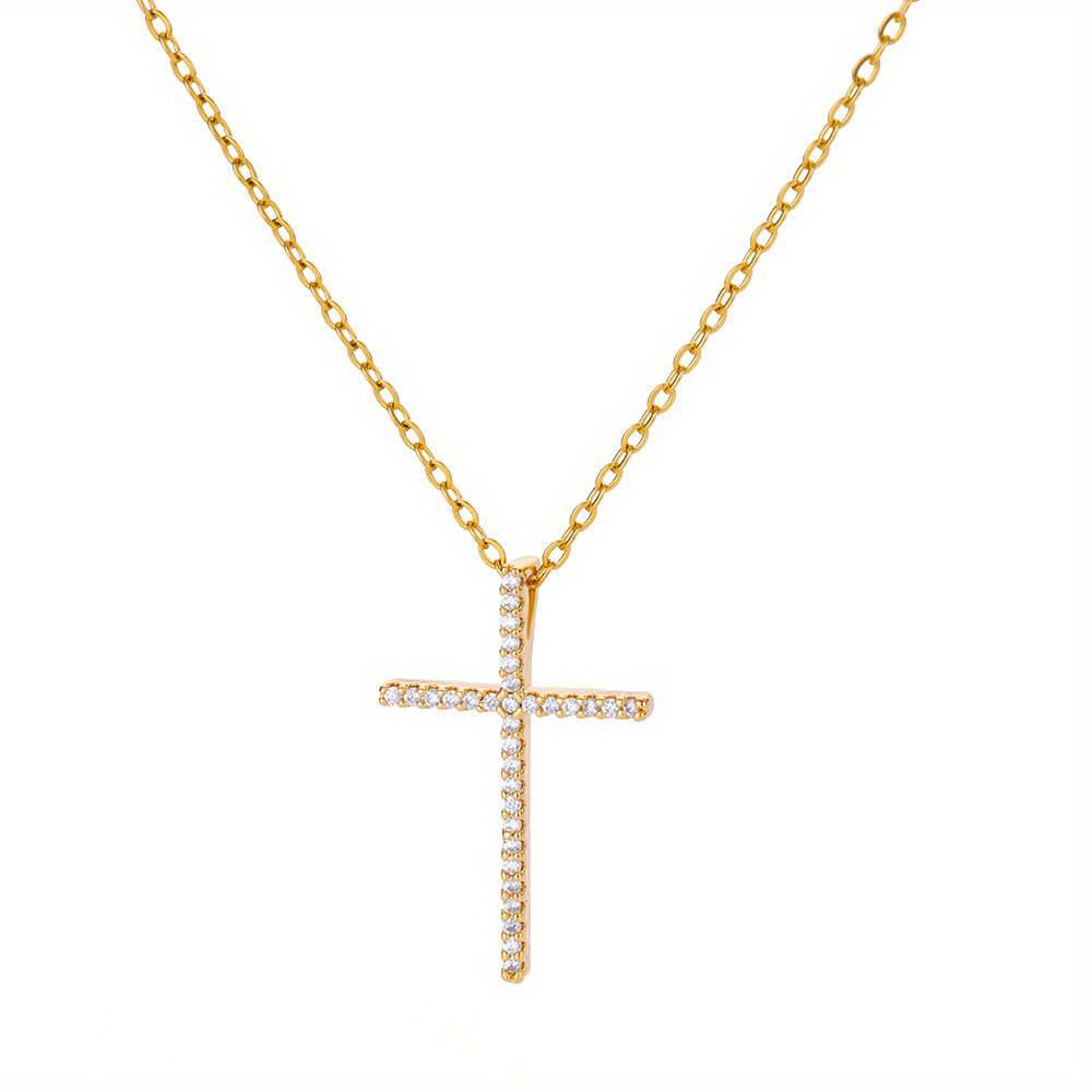 Einfacher Stil Kreuzen Kupfer Vergoldet Zirkon Halskette Mit Anhänger In Masse display picture 1