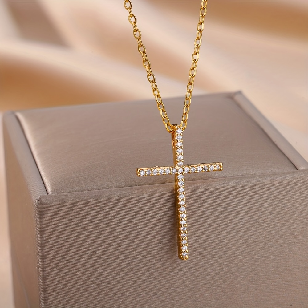 Einfacher Stil Kreuzen Kupfer Vergoldet Zirkon Halskette Mit Anhänger In Masse display picture 4