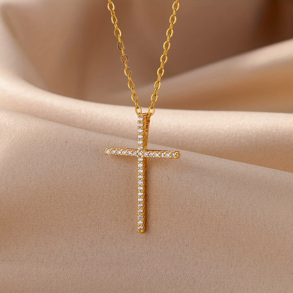 Einfacher Stil Kreuzen Kupfer Vergoldet Zirkon Halskette Mit Anhänger In Masse display picture 8