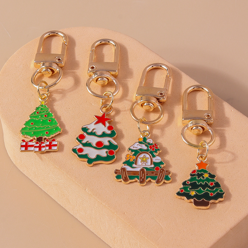 Cute Christmas Hat Christmas Tree Santa Claus Alloy Enamel Christmas Bag Pendant Keychain display picture 7