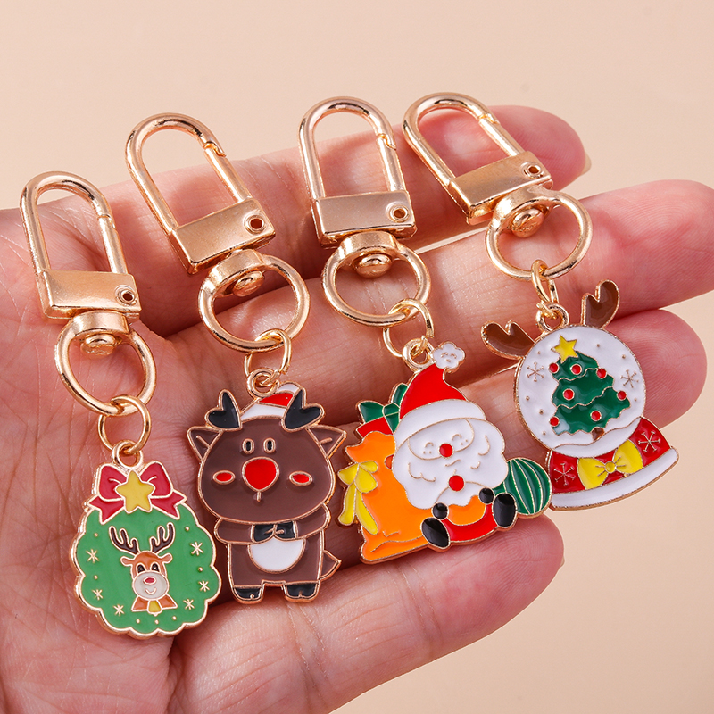 Cute Christmas Hat Christmas Tree Santa Claus Alloy Enamel Christmas Bag Pendant Keychain display picture 12