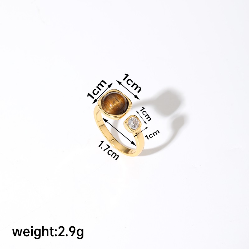 Retro Square Copper Plating Inlay Agate Zircon 18k Gold Plated Silver Plated Open Rings display picture 2