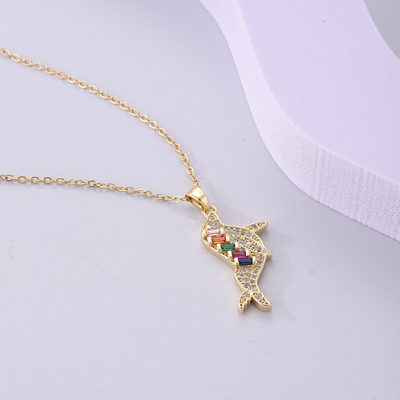 Wholesale Simple Style Dolphin Stainless Steel Plating Inlay 18k Gold Plated Zircon Pendant Necklace display picture 6