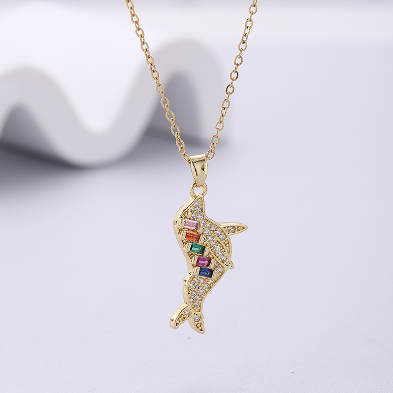 Wholesale Simple Style Dolphin Stainless Steel Plating Inlay 18k Gold Plated Zircon Pendant Necklace display picture 1