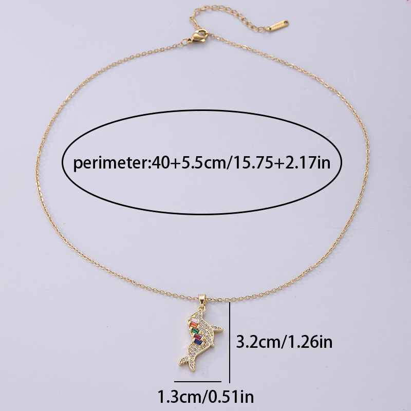 Wholesale Simple Style Dolphin Stainless Steel Plating Inlay 18k Gold Plated Zircon Pendant Necklace display picture 2