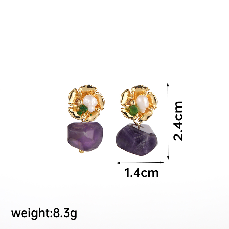1 Pair Ig Style Retro C Shape Irregular Flower Crystal Pearl Plating Copper 18k Gold Plated Drop Earrings Ear Studs display picture 4