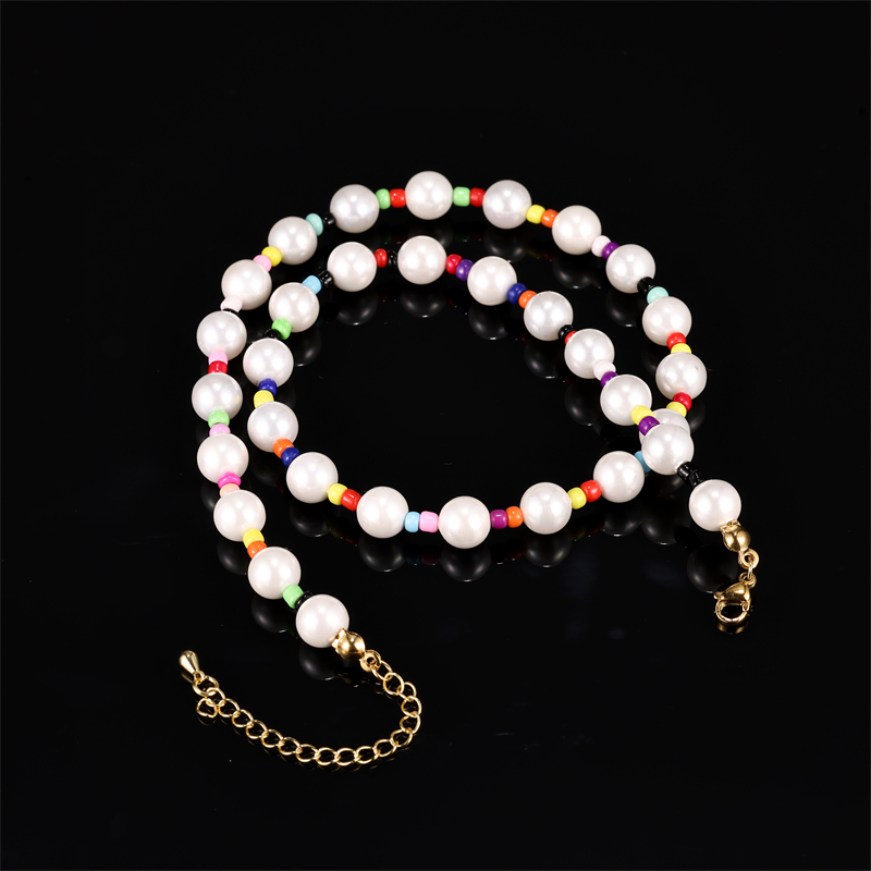 Vintage Style Simple Style Round Colorful Stainless Steel Freshwater Pearl 18k Gold Plated Necklace In Bulk display picture 7