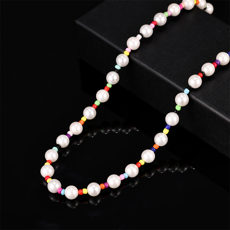 Vintage Style Simple Style Round Colorful Stainless Steel Freshwater Pearl 18k Gold Plated Necklace In Bulk display picture 8