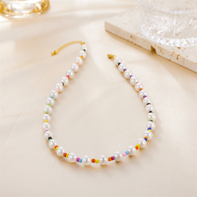 Vintage Style Simple Style Round Colorful Stainless Steel Freshwater Pearl 18k Gold Plated Necklace In Bulk display picture 3