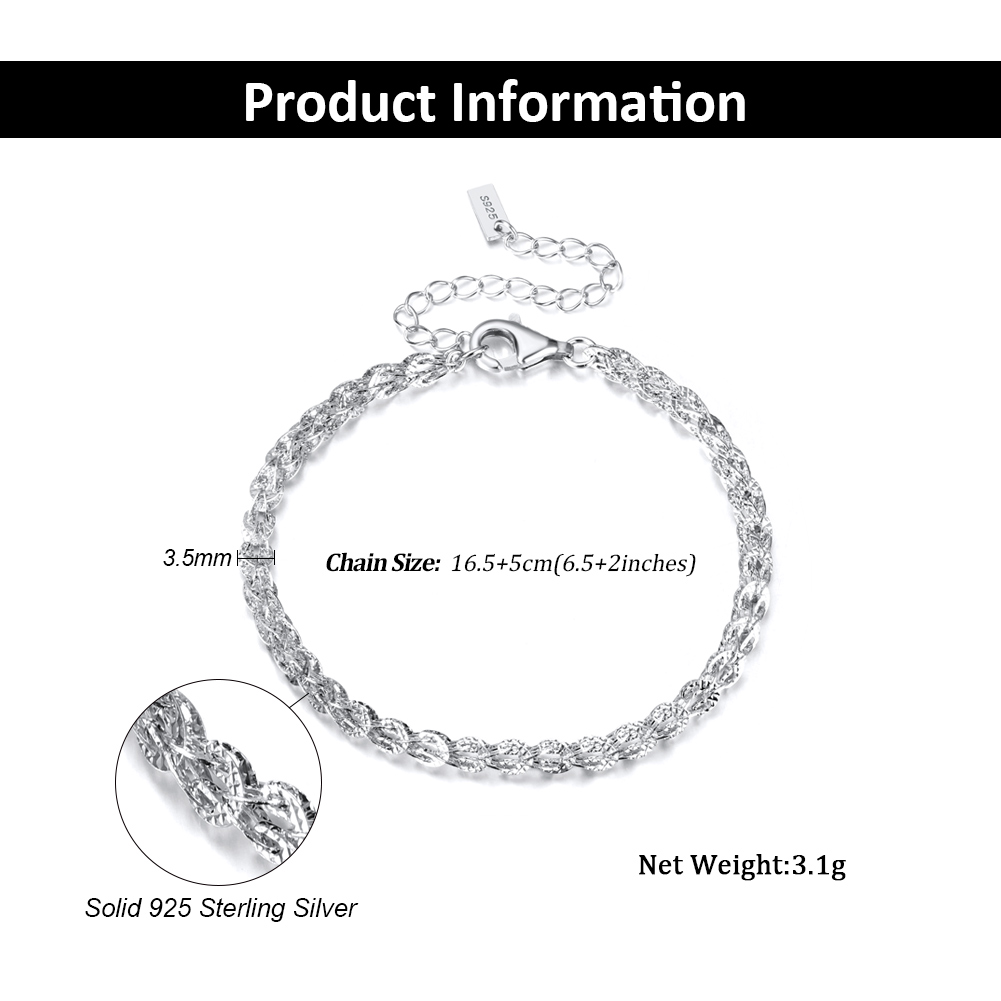 Simple Style Solid Color Sterling Silver Polishing Plating Chain White Gold Plated Rhodium Plated Silver Plated Bracelets display picture 3