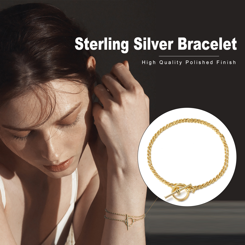 Simple Style T Shape Sterling Silver Toggle Plating Chain 14k Gold Plated Silver Plated Bracelets display picture 4