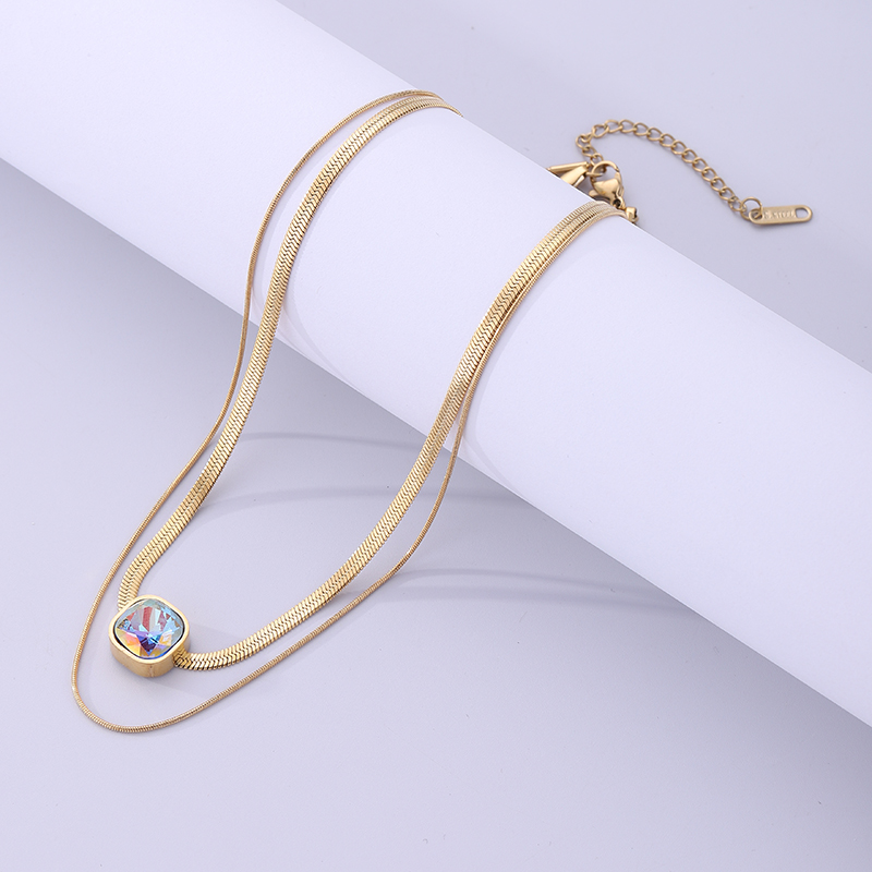 Simple Style Square Stainless Steel Plating Inlay Zircon 18k Gold Plated Double Layer Necklaces display picture 1