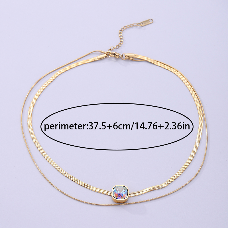 Simple Style Square Stainless Steel Plating Inlay Zircon 18k Gold Plated Double Layer Necklaces display picture 2