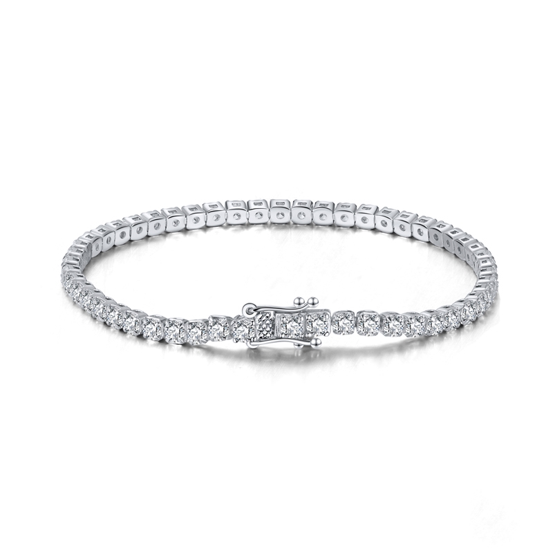 Luxurious Simple Style Round Sterling Silver Plating Inlay Zircon White Gold Plated Rhodium Plated Silver Plated Tennis Bracelet display picture 1