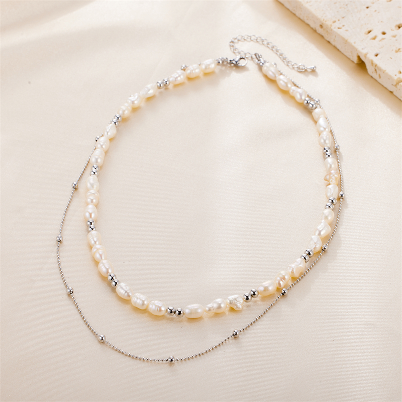 Fairy Style Sweet Solid Color Stainless Steel Handmade Plating Pearl Double Layer Necklaces display picture 1