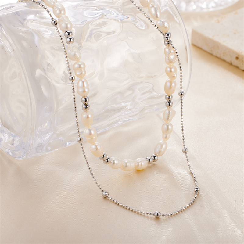 Fairy Style Sweet Solid Color Stainless Steel Handmade Plating Pearl Double Layer Necklaces display picture 4