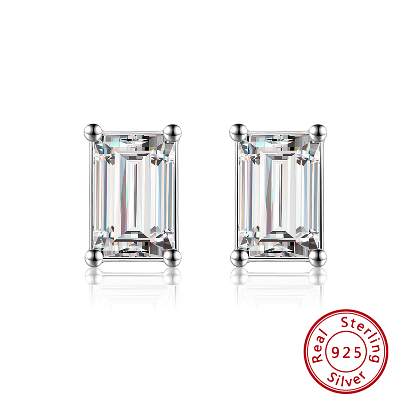 1 Pair Glam Simple Style Square Rectangle Polishing Plating Inlay Sterling Silver Zircon White Gold Plated Rhodium Plated Ear Studs display picture 1