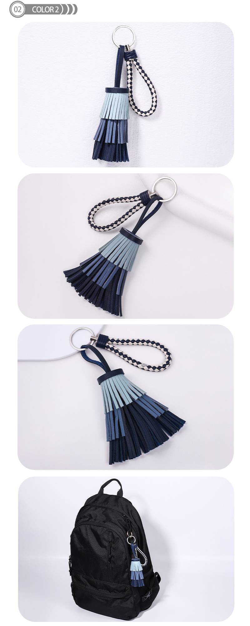 Simple Style Solid Color Pu Leather Tassel Keychain display picture 2