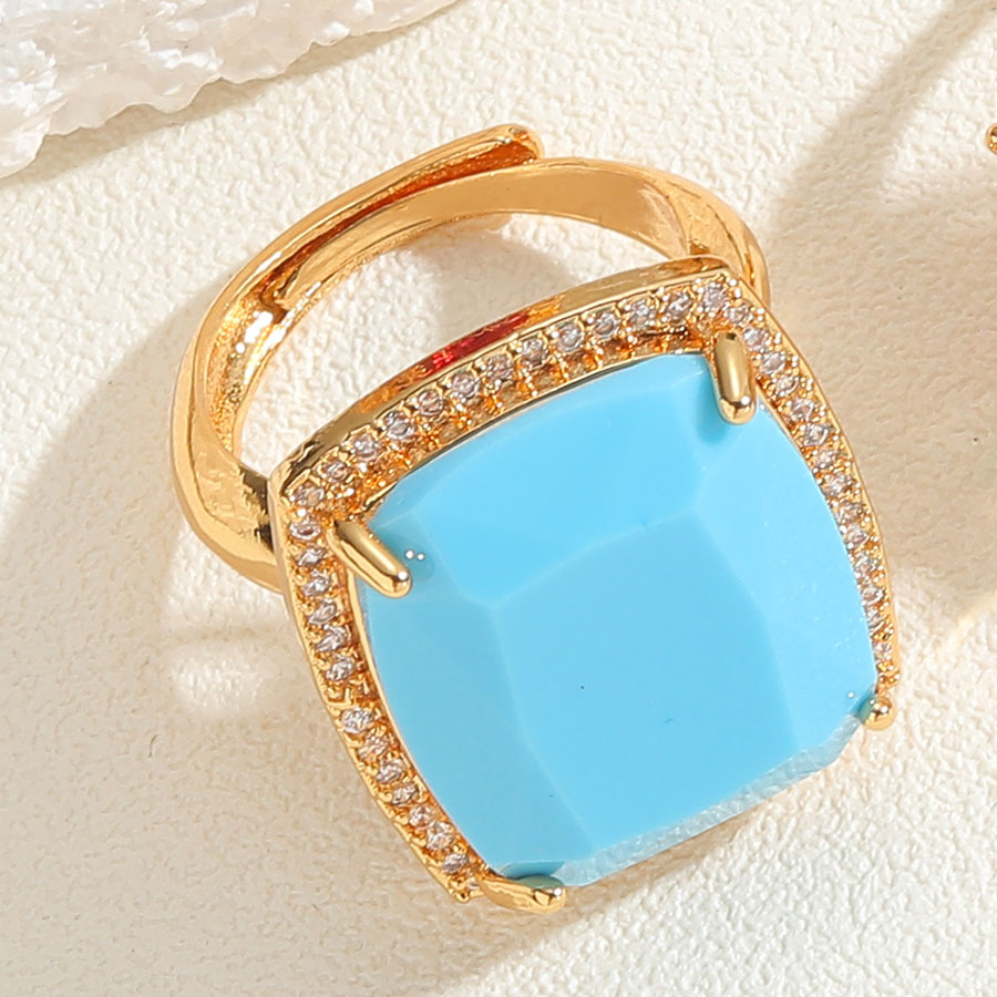 Elegant Classical Vintage Style Square Copper Plating Inlay Zircon 14k Gold Plated Open Rings display picture 2