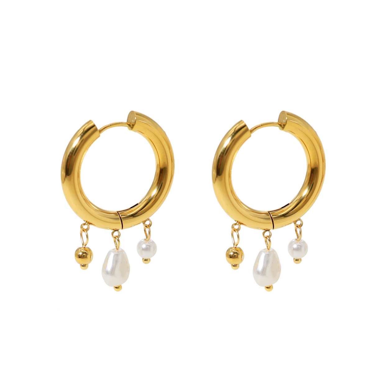 1 Paar Ig-stil Französische Art Runden Perle Überzug Rostfreier Stahl Titan Stahl 18 Karat Vergoldet Ohrringe display picture 1