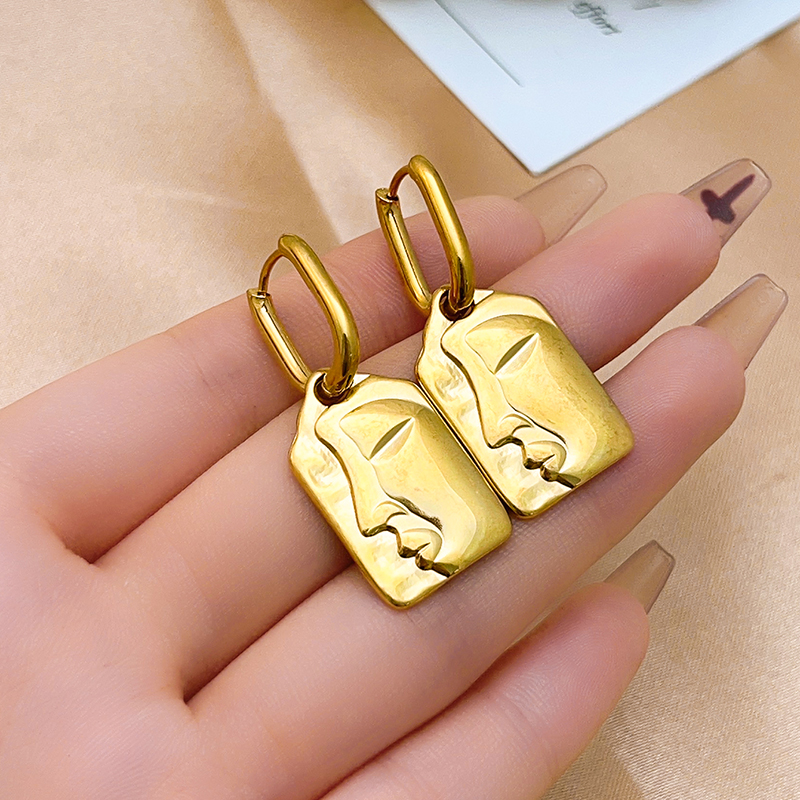 1 Pair IG Style Vintage Style Human Face Polishing Plating 304 Stainless Steel Drop Earrings display picture 4