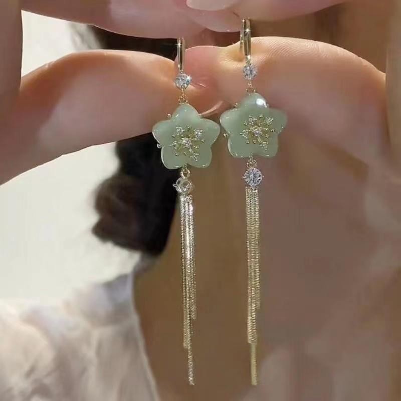 1 Pair Ig Style Sweet Heart Shape Flower Butterfly Tassel Inlay Alloy Rhinestones Drop Earrings display picture 5