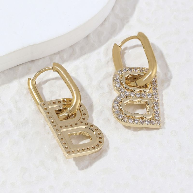 1 Pair Simple Style Shiny Letter Plating Inlay Copper Zircon 18k Gold Plated Drop Earrings display picture 5