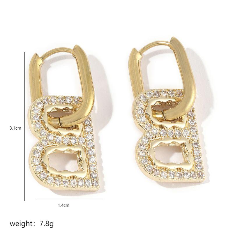 1 Pair Simple Style Shiny Letter Plating Inlay Copper Zircon 18k Gold Plated Drop Earrings display picture 3