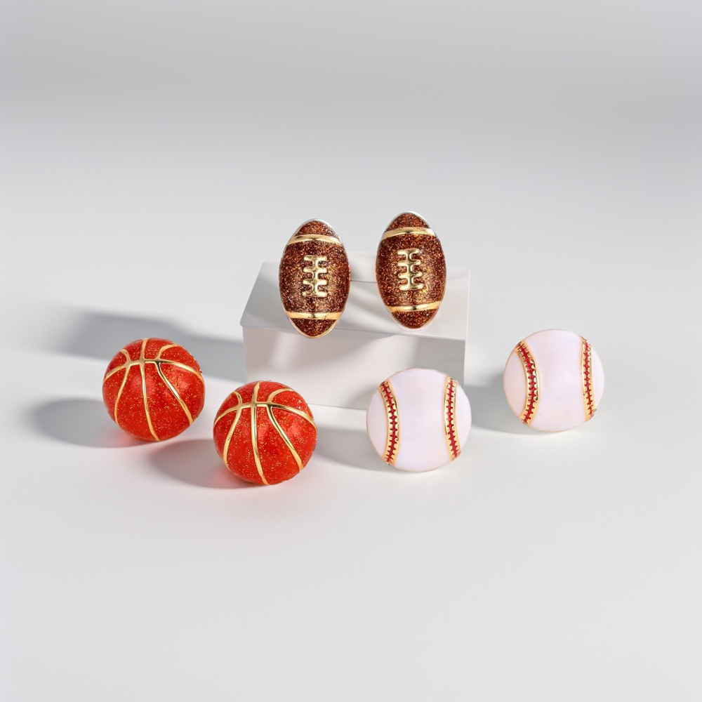 1 Pair Preppy Style Simple Style Sports Baseball Rugby Basketball Enamel Alloy Ear Studs display picture 11