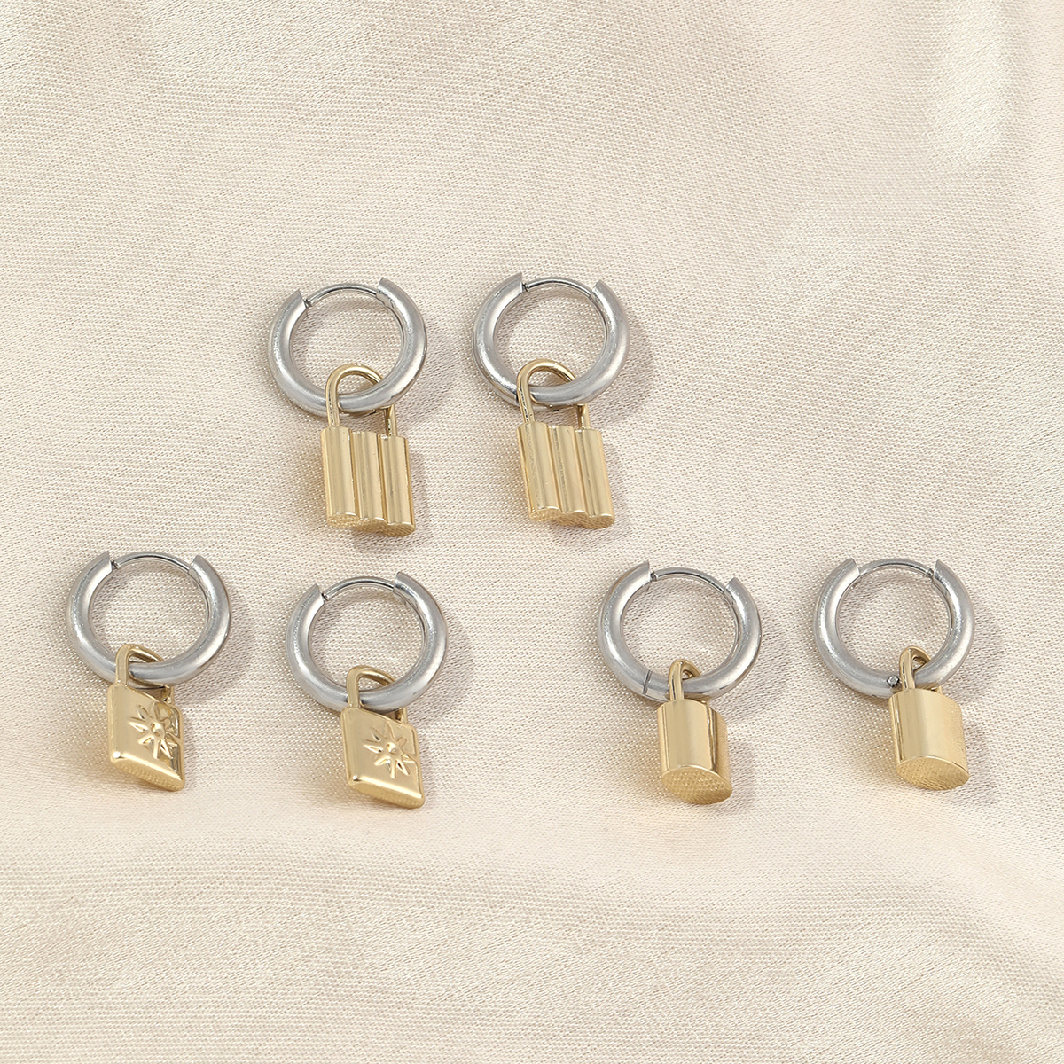 1 Pair IG Style Simple Style Lock Polishing Plating Stainless Steel 18K Gold Plated Drop Earrings display picture 2