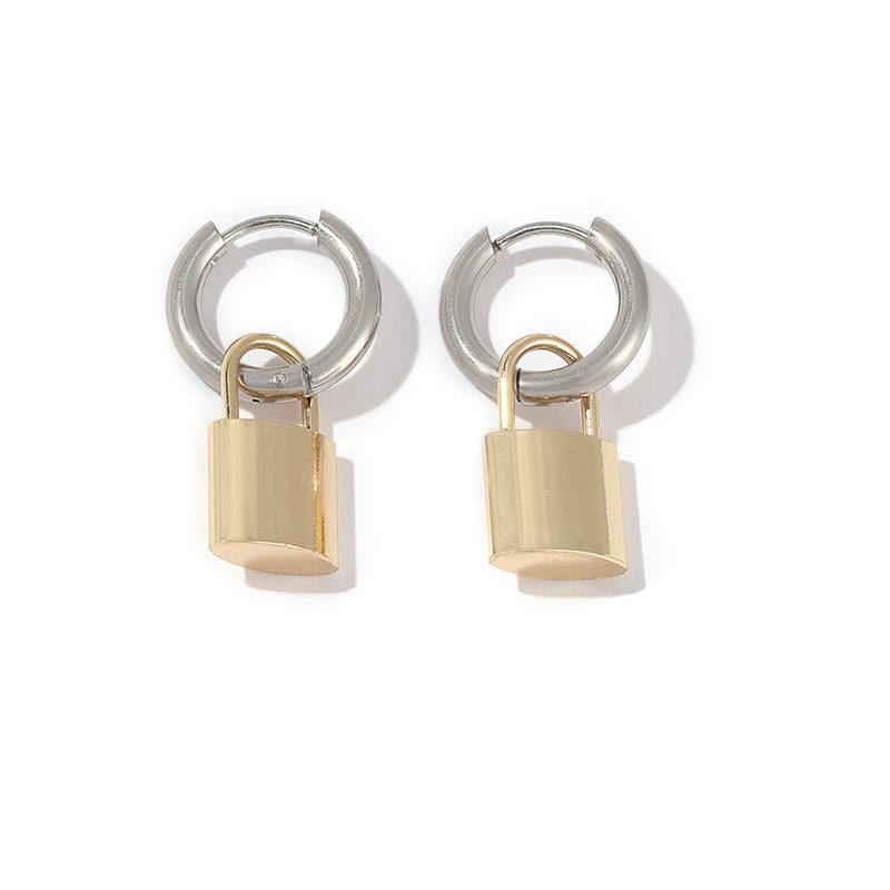1 Pair IG Style Simple Style Lock Polishing Plating Stainless Steel 18K Gold Plated Drop Earrings display picture 7