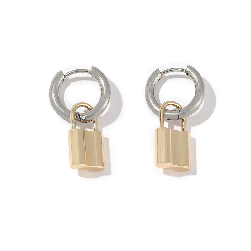 1 Paire Style IG Style Simple Cadenas Polissage Placage Acier Inoxydable Plaqué Or 18K Boucles D'oreilles display picture 8