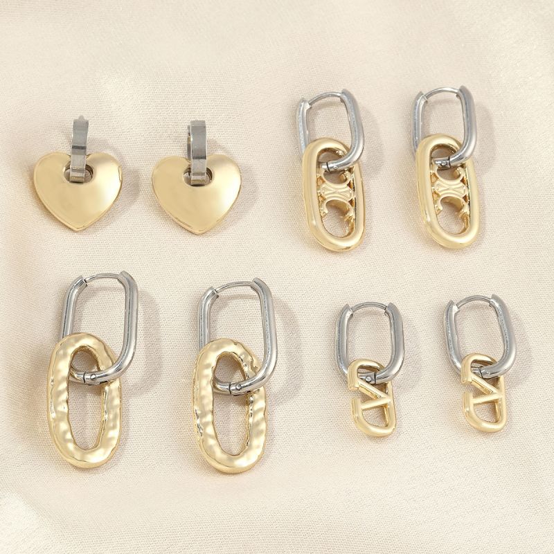 1 Pair Elegant Geometric Heart Shape Polishing Plating 304 Stainless Steel Copper Earrings display picture 11