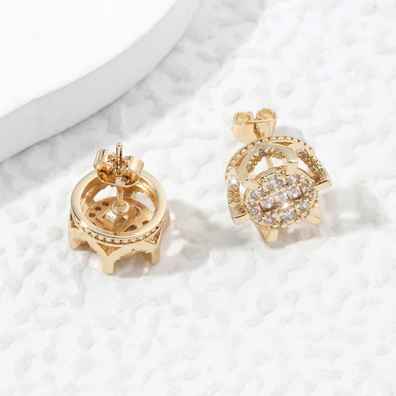 1 Pair Ig Style Queen Crown Plating Inlay Copper Zircon 18k Gold Plated Ear Studs display picture 5