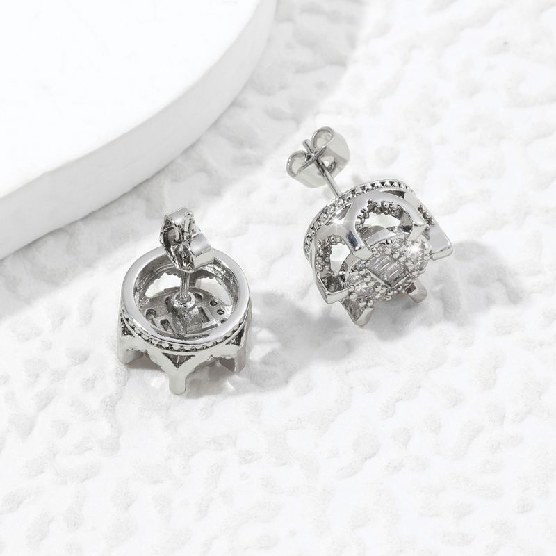1 Pair Ig Style Queen Crown Plating Inlay Copper Zircon 18k Gold Plated Ear Studs display picture 6