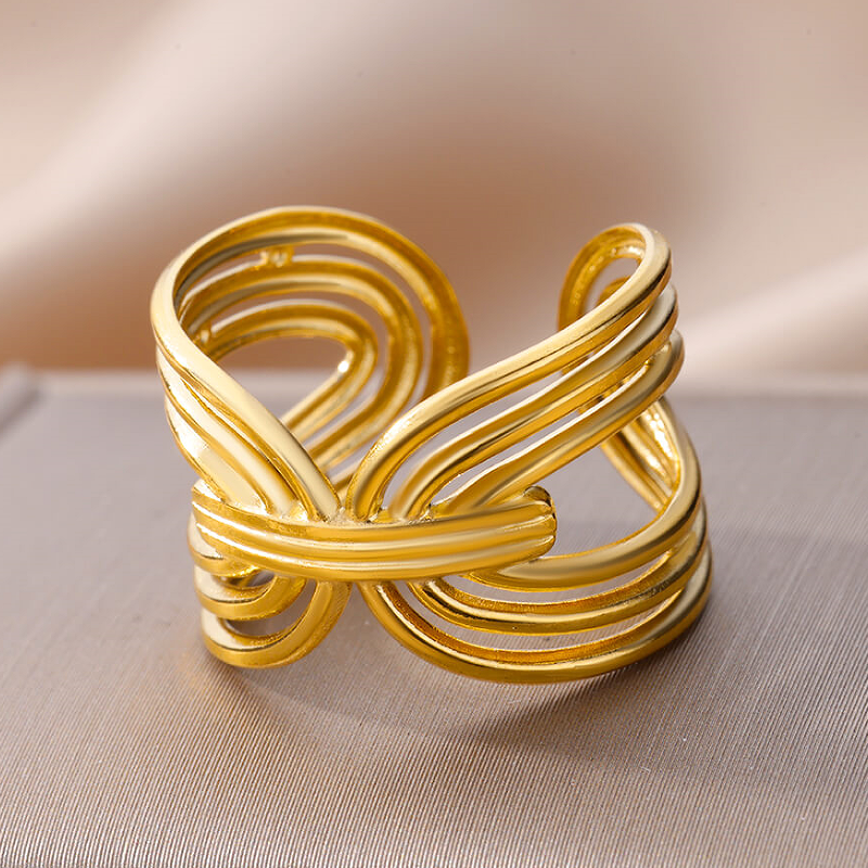 Wholesale Exaggerated Simple Style Solid Color Stainless Steel Plating 18k Gold Plated Open Rings display picture 3